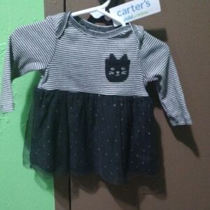 Carter's Black and White Long Sleeve Striped Halloween Dress With Diaper Cover.‌